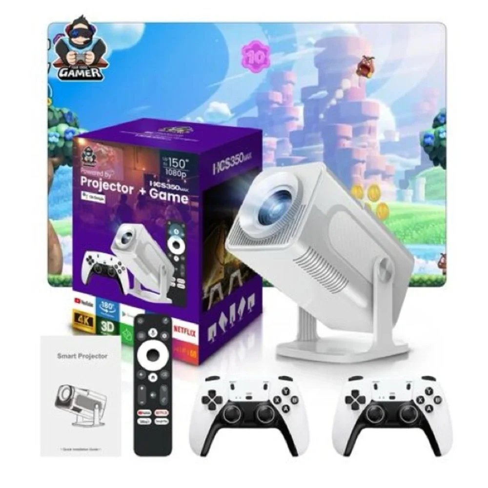 White Projector with Remote and Controllers